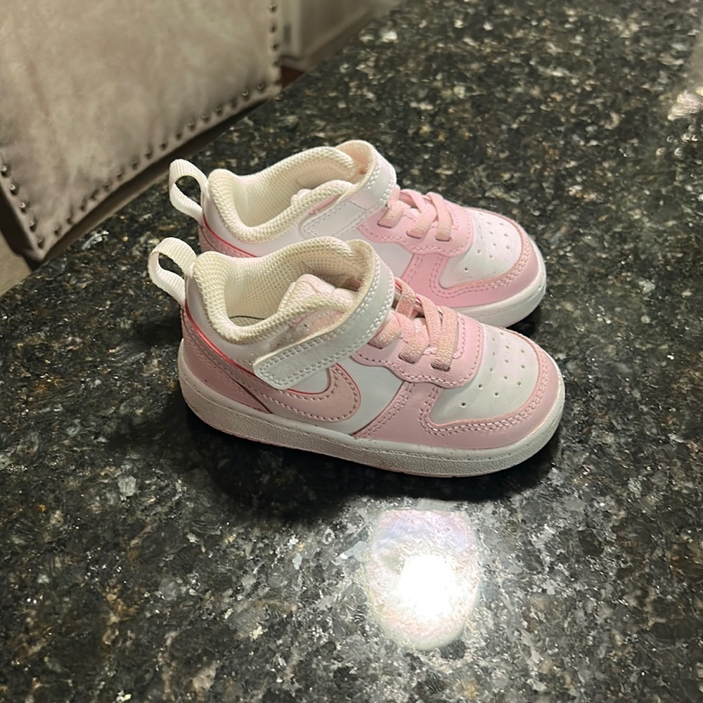 Pink and white toddler Nikes 6c